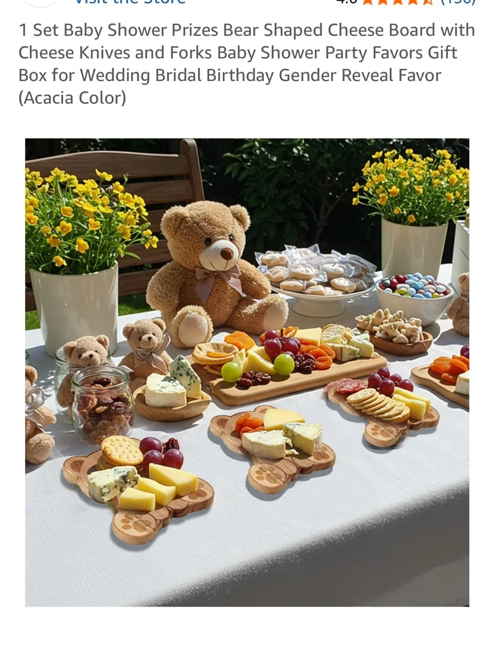 Teddy Bear Acacia Wood Cheese Board Set - Natural Brown